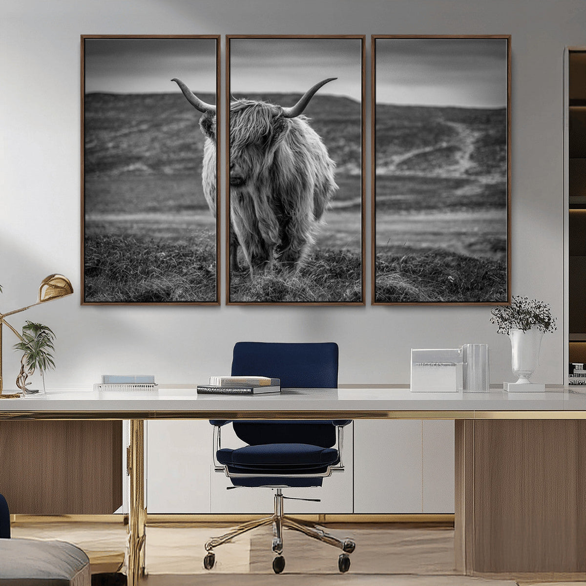 Fluffy Cattle Wall Art Print, Highland Cow Canvas, Framed