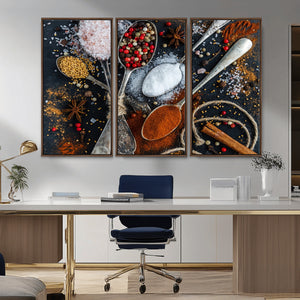 Spices and Seasonings Canvas Wall Art – Colorful Triptych
