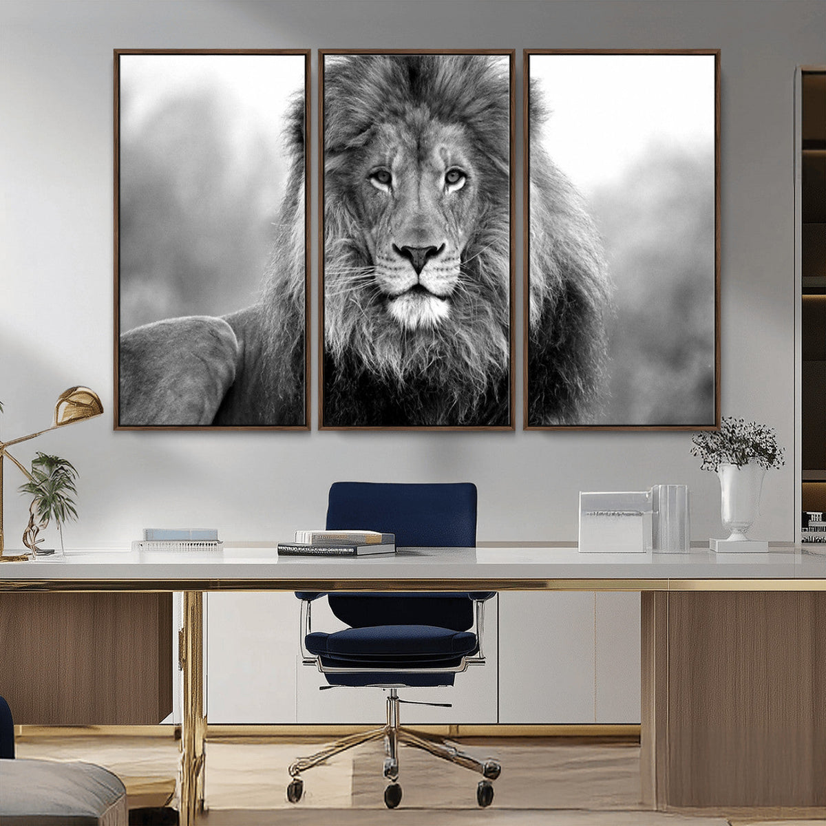 Black and White Lion Canvas Wall Art – Animal Print Artwork