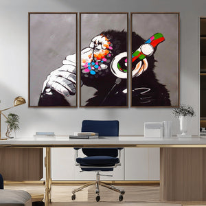 Dj Monkey Listening to Music Wall Art Print | Banksy Monkey