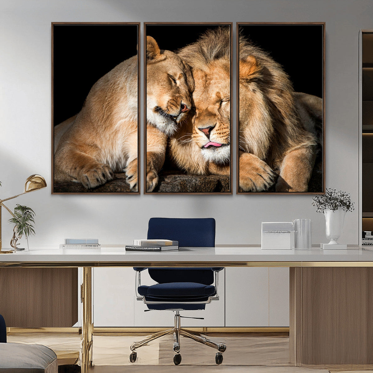 Lion and Lioness Wall Art Canvas Print – Framed African