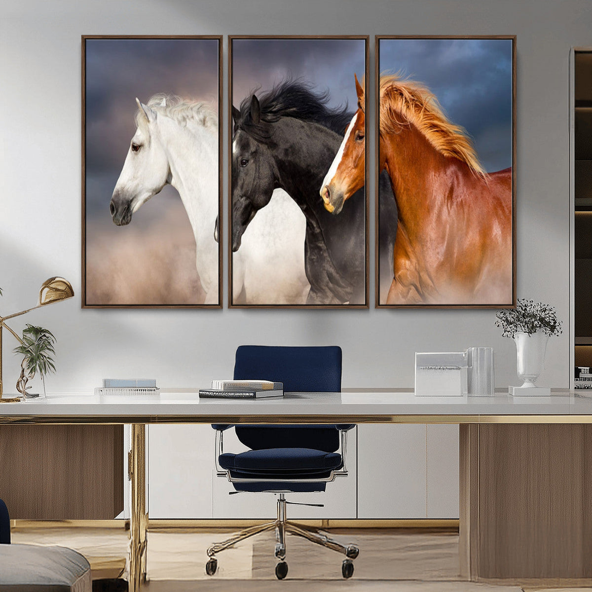 Animal Wall Art Three Horses Farmhouse Art Canvas, Framed