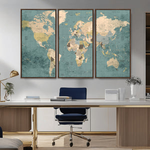 Classic World Map Canvas Print – Framed Vintage Map Wall
