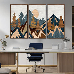 Abstract Wood Panel Effect Mountain Range Top Wall Art
