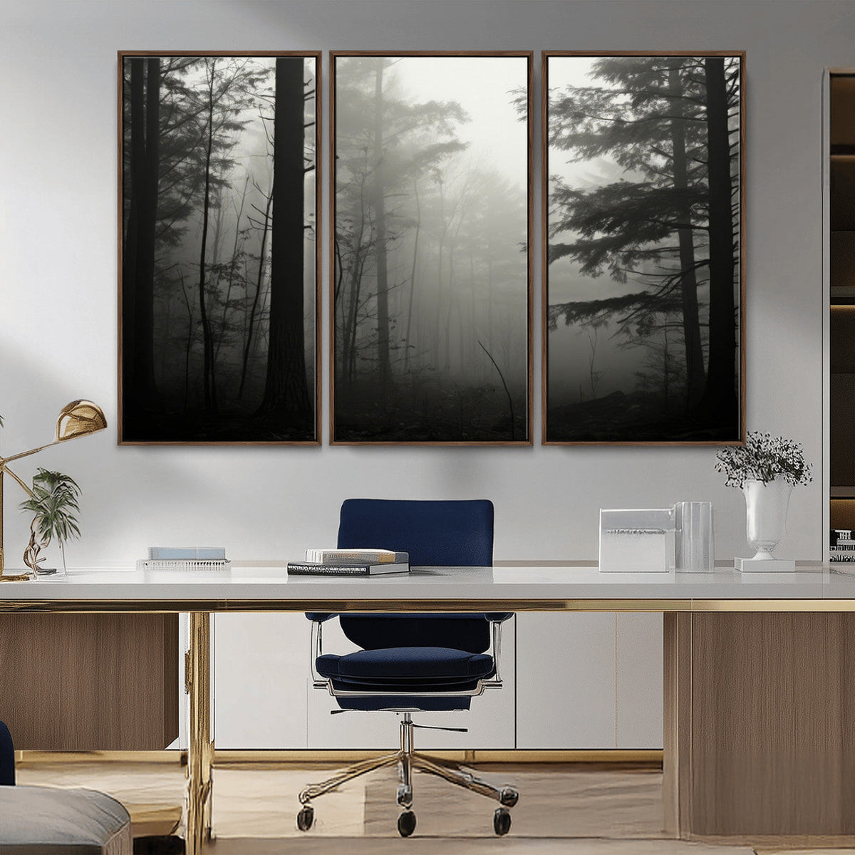 Misty Forest Wall Art Premium Canvas Print a Foggy and