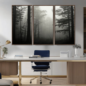 Misty Forest Wall Art Premium Canvas Print a Foggy and