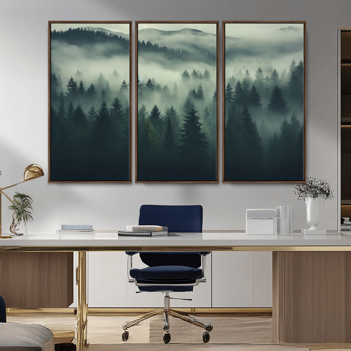 Misty Forest Wall Art Premium Canvas Print a Foggy and