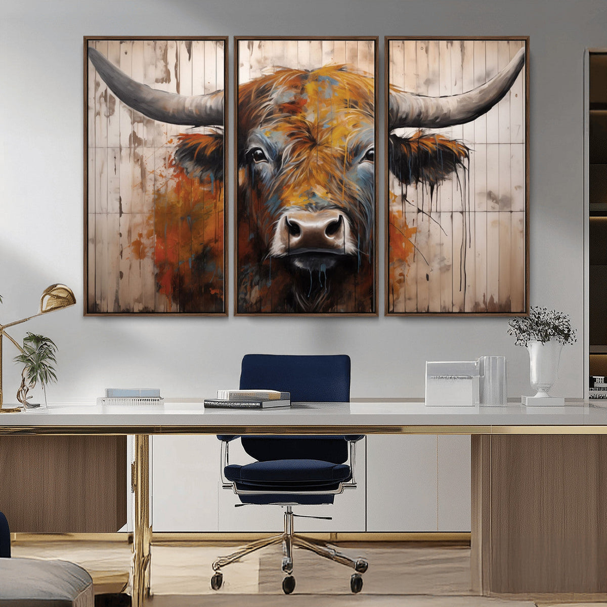 Abstract Bull Highland Cow Canvas Wall Art Print – Vibrant