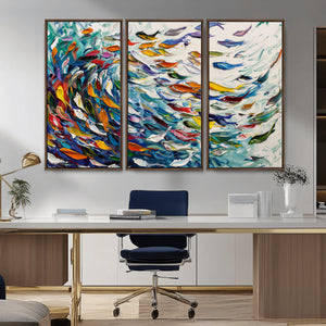 Modern Abstract Fish Shoal Wall Art Canvas Print, Colorful