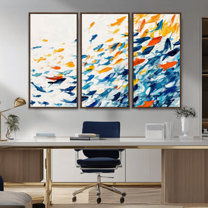 Abstract Fish Shoal Wall Art Canvas Print, Colorful Fish