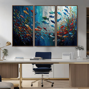 Modern Abstract Fish Shoal Wall Art Canvas Print, Colorful