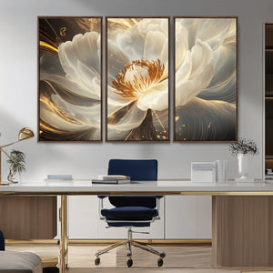 Gold Floral Wall Art Canvas Print, Framed Modern Flower Art