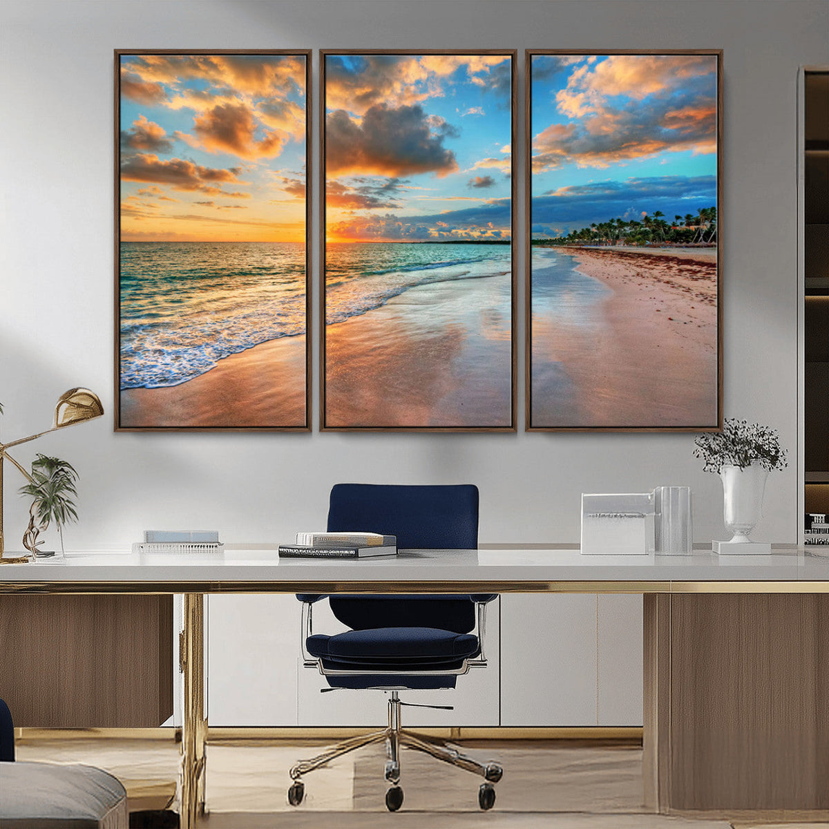 Serene Beach Sunset Wall Art | Coastal Ocean Canvas Print |