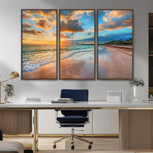 Serene Beach Sunset Wall Art | Coastal Ocean Canvas Print |