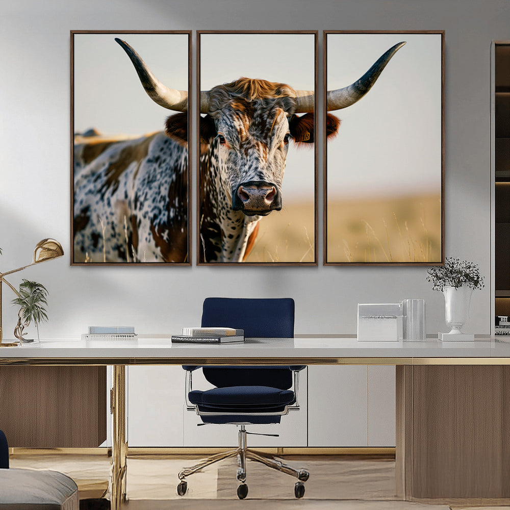 Texas Bull Longhorn Wall Art Canvas Print for Farm House