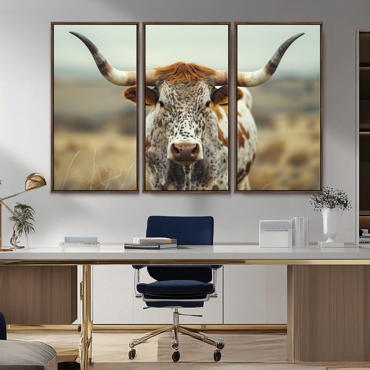 Texas Cow Longhorn Wall Art Canvas Print for Farm House Wall
