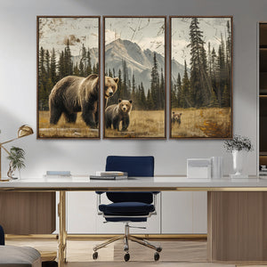 Rustic Grizzly 399 Bear Family Wall Art Canvas Print