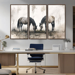 Chines Ink Style Vintage Horses Wall Art Canvas Print for