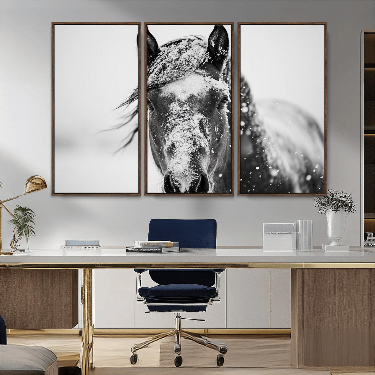 Western Wall Art | Black and White Winter Horse Wall Art |