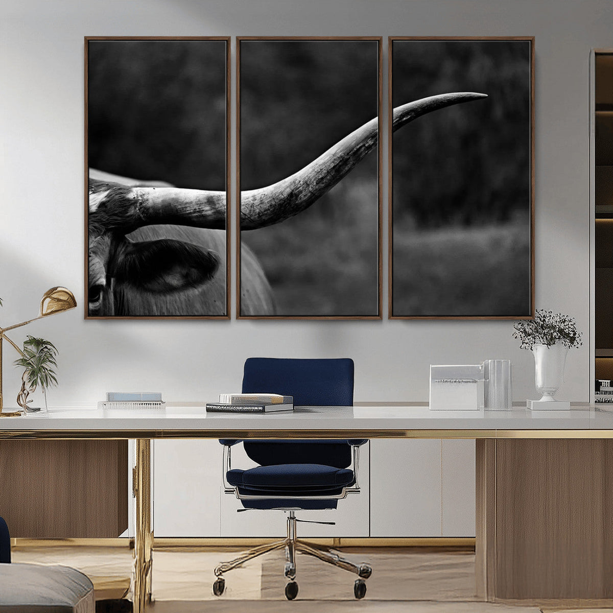Cow Longhorn Wall Art | Black and White Print | Ready to