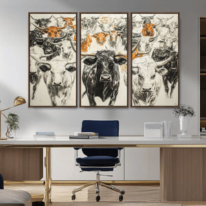 Texas Longhorn Wall Art Canvas Print – Herd Abstract Cow