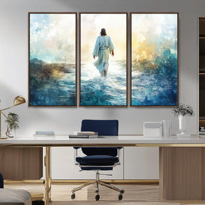Watercolor Jesus Walking on Water Canvas Print, Christian
