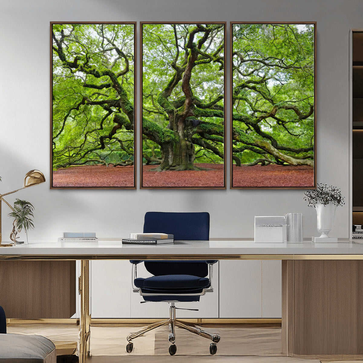 Framed Angel Oak Tree Wall Art - 3-Panel Canvas Prints,
