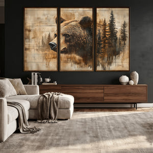 Rustic Grizzly Bear Wall Art, Abstract Grizzly 399 Bear Wall