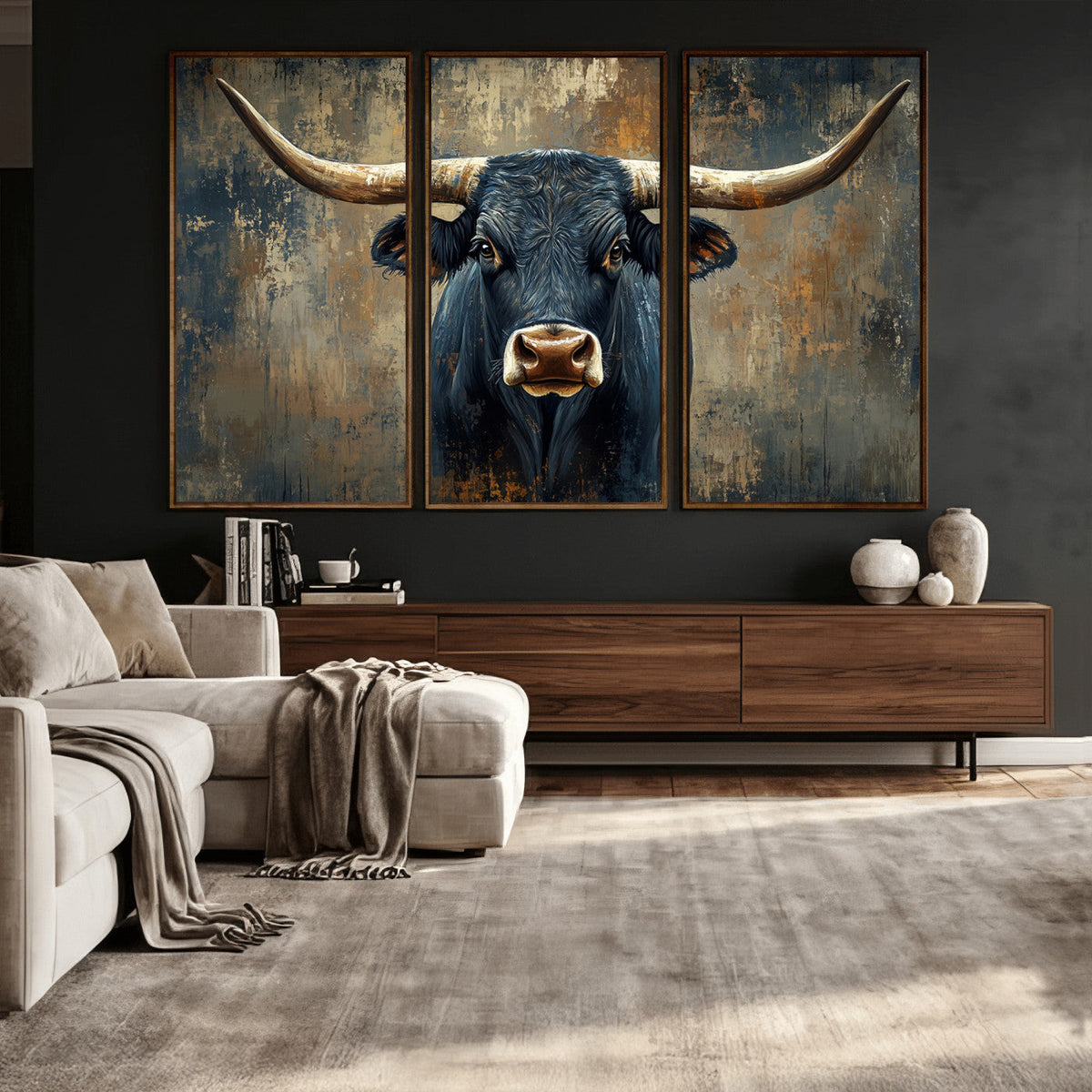 Texas Western Wall Art Canvas Print - Abstract Cow Longhorn