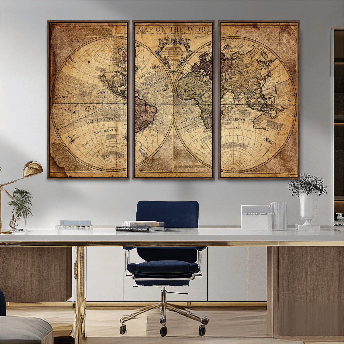 Vintage World Map Wall Art Canvas – Antique Style Push Pin