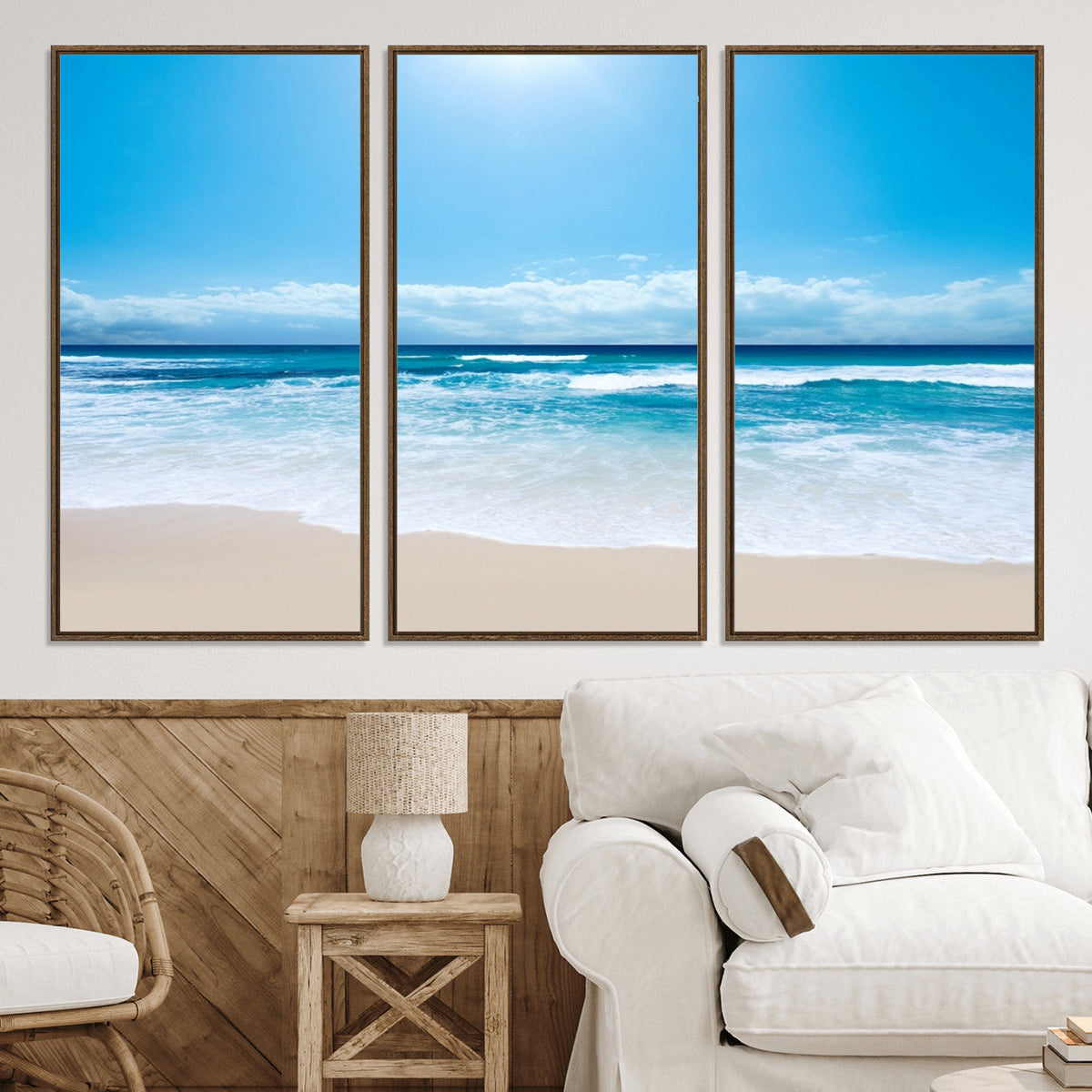 Wall Art Canvas Print Shiny Blue Sea and Beach