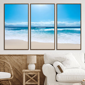 Wall Art Canvas Print Shiny Blue Sea and Beach