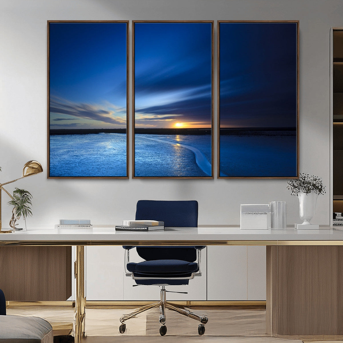 Blue Sunset Ocean Canvas Wall Art Print – Serene Coastal