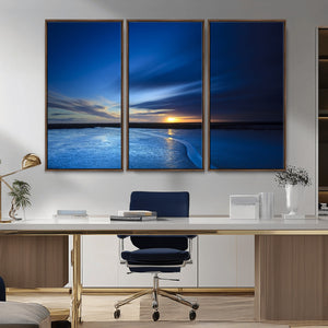 Blue Sunset Ocean Canvas Wall Art Print – Serene Coastal