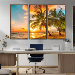 Tropical Sunset Beach Canvas Wall Art Print – Vibrant Palm