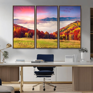Autumn Mountain Foggy Landscape Wall Art Canvas Print |