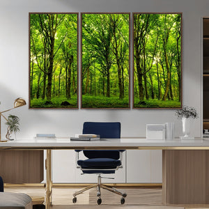 Lush Green Forest Canvas Print | 3-Panel Forest Wall Art |