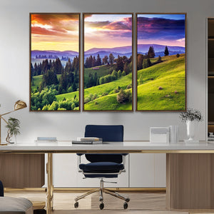 Green Hills and Sunset Wall Art Print - Scenic Landscape