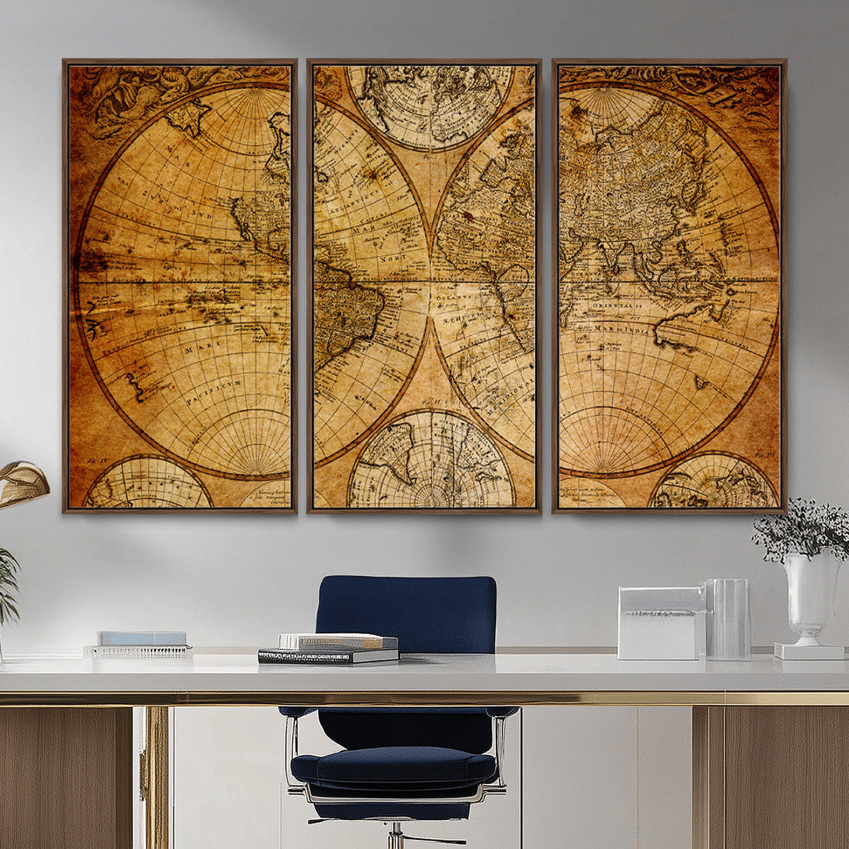 Vintage World Map Canvas Print – Antique Push Pin Travel