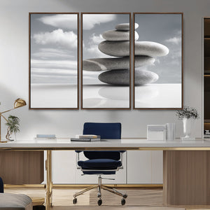 Still Life Black and White Zen Stones Wall Art Canvas,