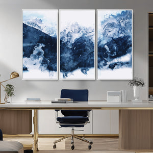 Abstract Blue Mountain Canvas Wall Art – Modern Triptych