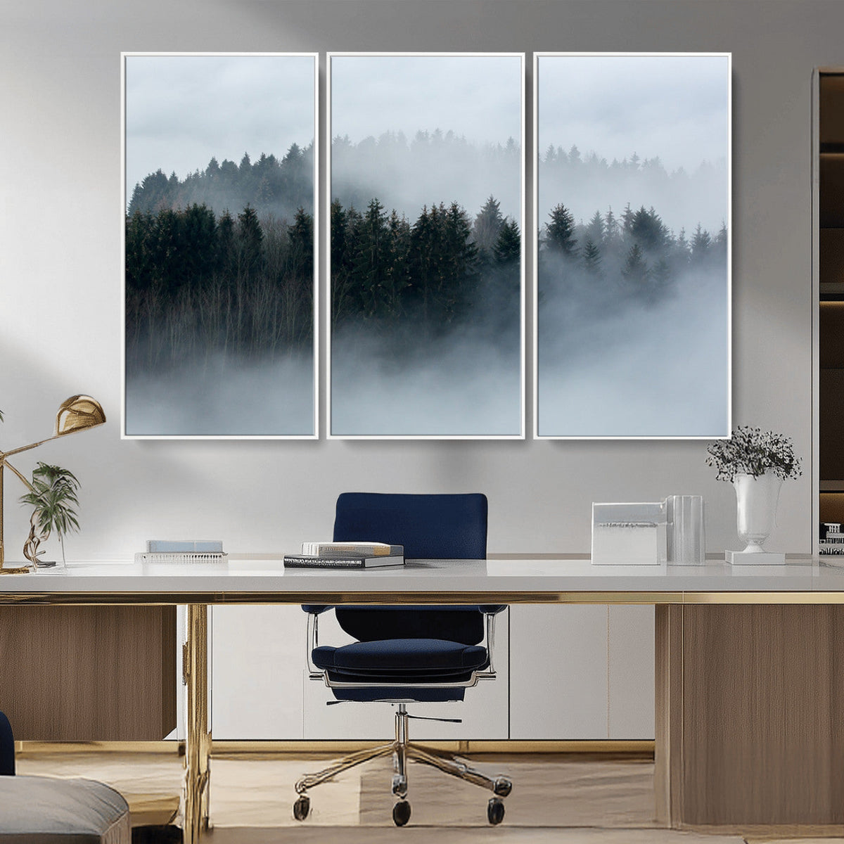 Autumn and Misty Trees in the Forest Wall Art Canvas Print,