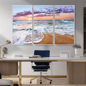 Coastal Sunset Art Beach Canvas Wall Art Print | Ocean Waves