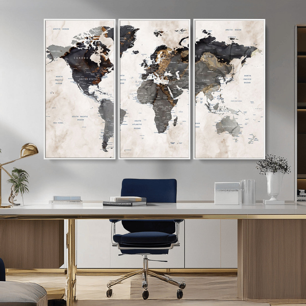 Abstract Map Printing - Modern World Map Canvas Wall Art for