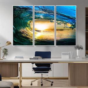 Ocean Wave at Sunset Canvas Art, Large Wall Print of Vibrant