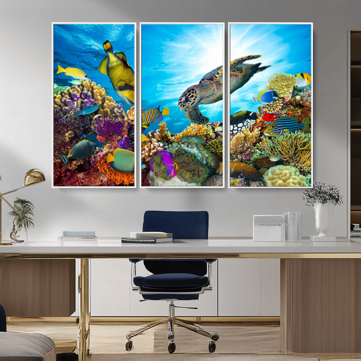 Aquatic Life Sea Turtles Fish Wall Art Canvas Print