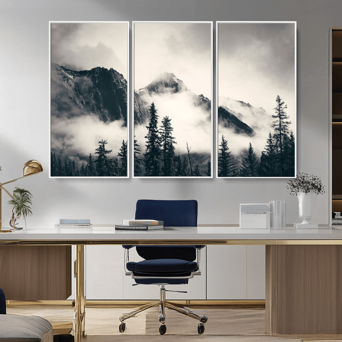 Large Foggy Mountain Forest Wall Art Canvas Print | Misty