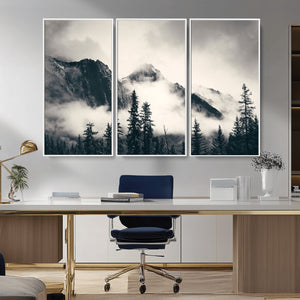 Large Foggy Mountain Forest Wall Art Canvas Print | Misty
