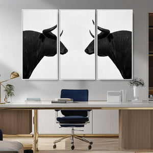 Spanish Bull Art - Framed Black and White Bull Canvas Print
