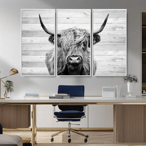 Scottish Highland Cow Cattle Art Print on Wood Background
